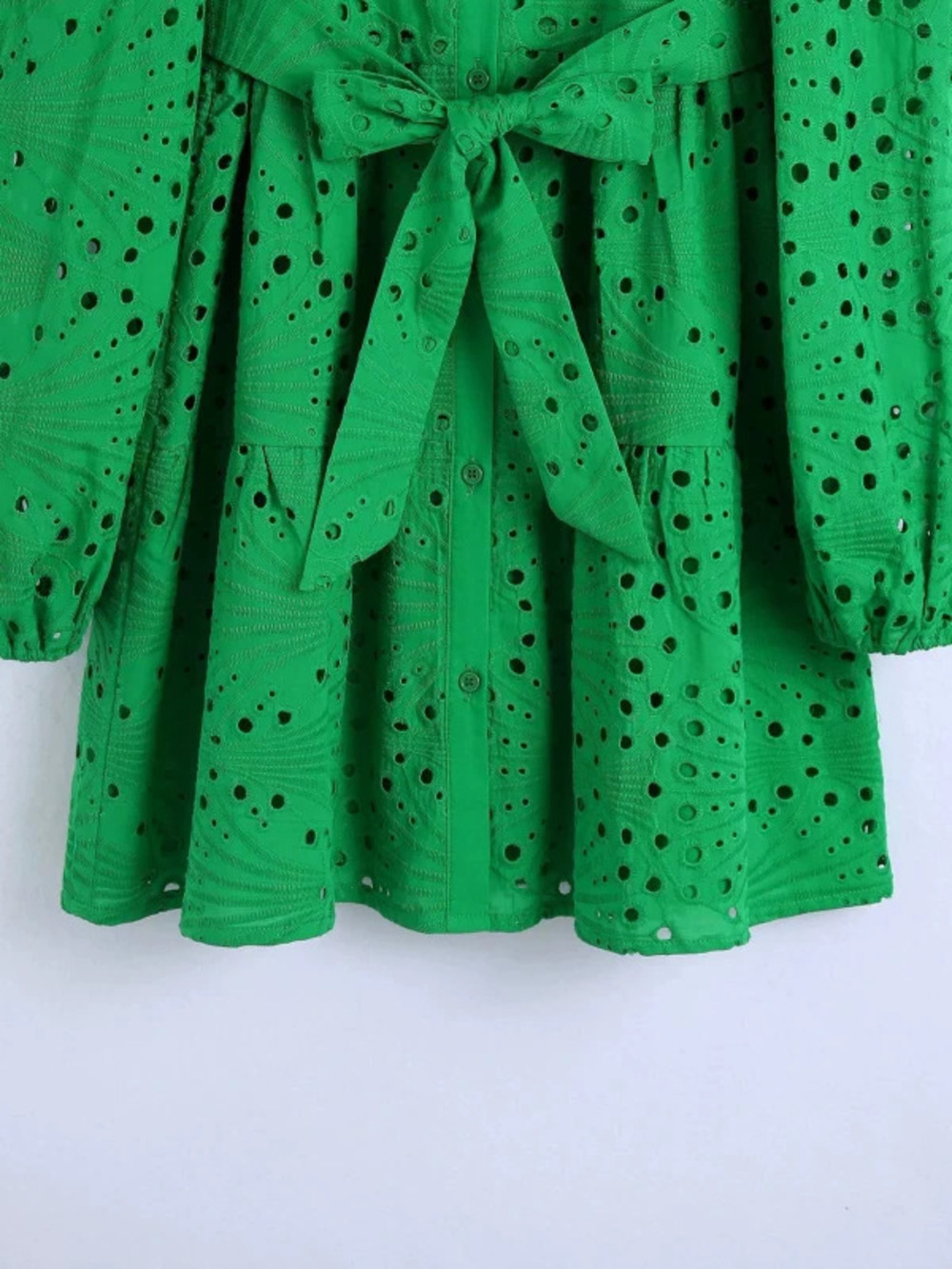 ZARA Green Embroidered Long Sleeve Shirt Dress for Spring